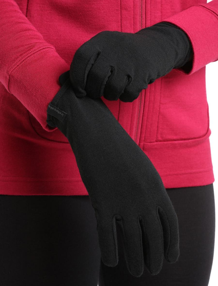 Men's Icebreaker Unisex Merino 260 Tech Glove Liners Gloves Black | CA 1888DFMN